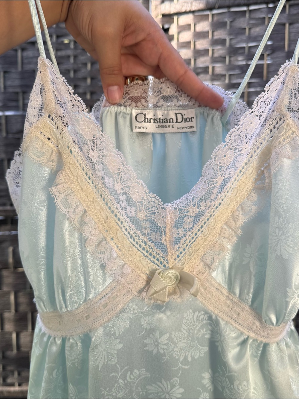 Christian Dior Pale Blue Slip with Cream Lace Trim